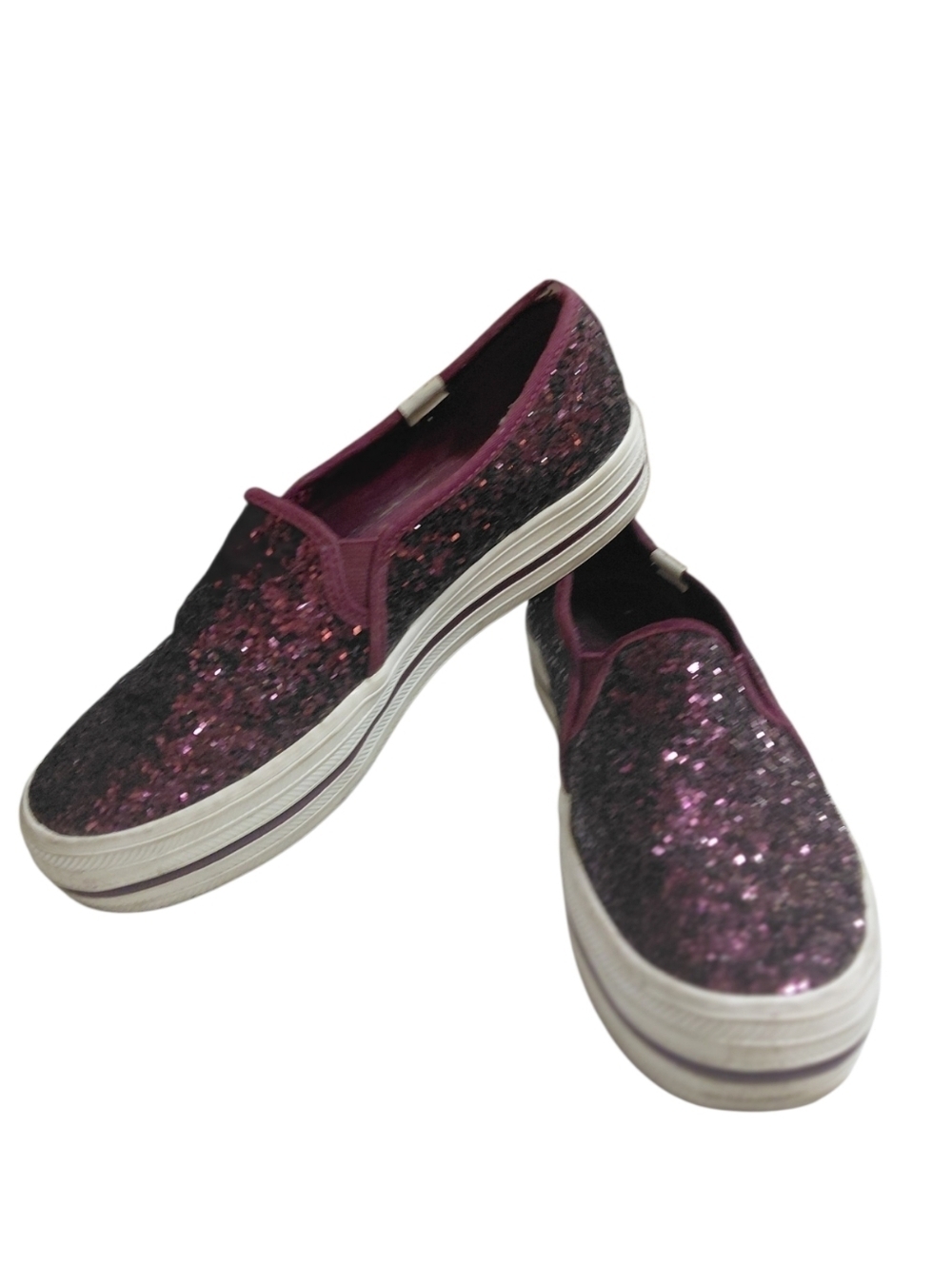Kate Spade x Keds Glitter Slip-On Platform Plum Sneakers Size 5.5